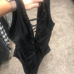 One piece tie front swimsuit